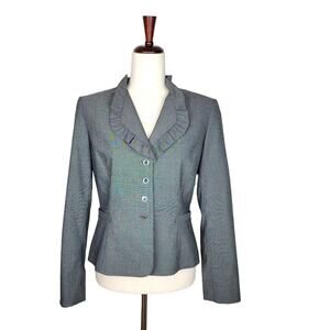 Tahari Arthur S. Levine Gray Pinstripe Ruffle Lapel Nipped Blazer - Size 6P